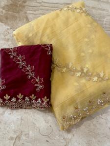 Crunchy chinnon crush soie avec de belles broderies coupe festonnée travail bordure Blouse - Product Image 3