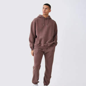 Chándal cálido de invierno marrón oscuro Conjunto de dos piezas de lana de algodón Sudadera con capucha y joggers elegantes para uso diario y deportivo - Product Image 1