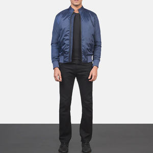 Chaqueta de bombardero de hombre OEM chaqueta de poliéster resistente al agua personalizada con ribete acanalado - Product Image 3