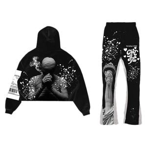 Nuevo Conjunto Deportivo de Moda para Hombre, Sudadera con Capucha Corta Personalizada, Bordado con Parches, Lavado, Desgastado, Estilo Urbano, Invierno, 100% Algodón, Jogger - Product Image 1