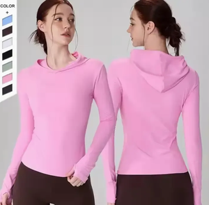 Haut de yoga à manches longues à séchage rapide personnalisé pour femmes, sweat à capuche de fitness coupe ajustée, vêtements de sport décontractés - Product Image 4