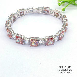 Mystic Cubic Zircon Square Sterling <b>Silver</b> 925 Modern Trending <b>Silver</b> <b>Bracelet</b> 26.46 Gms Hot Sale Fashion <b>Silver</b> Cz Set <b>Bracelet</b> - Product Image 1