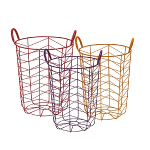 Large White Wire <b>Baskets</b> with <b>Wooden</b> Handles Storage Organizer for Pantry Household Cabinets Storage Holders Racks - Product Image 5