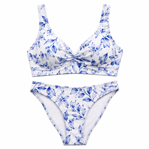 Women’s Floral Print <b>Bikini</b> Set Nylon Spandex Stretch Two Piece Swimwear Mid Rise Brief Casual Summer Beach Swimsuit - Product Image 4