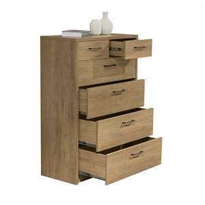 Platsa Modern Nordic <b>6</b>-<b>Drawer</b> Tallboy Solid Oak MDF Chest of <b>Drawers</b> Stainless Steel Metal for Living Room Bedroom Furniture - Product Image 2