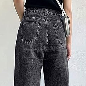 Pantalones vaqueros de pierna ancha hechos a medida pantalones vaqueros de pierna ancha holgados para mujer recién llegados personalizados - Product Image 6