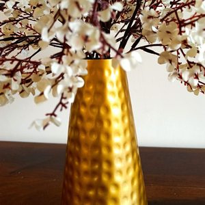 Glossy Gold Polished Hammered Iron Coastal <b>Flower</b> Vase Luxury Home Decor Tabletop Accent - Product Image 3