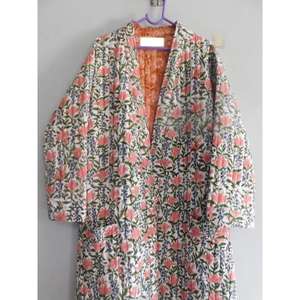 Albornoz de algodón con estampado de bloques, albornoz acolchado suave, camisón largo, ropa de playa, ropa de dormir - Product Image 2