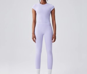 Ensemble de yoga pour femmes solide, respirant, à séchage rapide, 2 pièces, taille haute, en spandex/nylon, vêtements de sport - Product Image 4