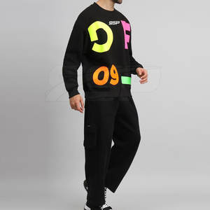 Venta caliente transpirable invierno Casual sólido ropa de calle bajo MOQ hombres Flare chándal trajes sueltos de algodón hecho - Product Image 3