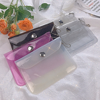 Sac de carte en PVC à paillettes transparentes avec chaîne de perles porte-monnaie de voyage portable fermeture à pression petite pochette porte-cartes pour femmes