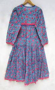 2023 dernière conception luxueuse coton Floral main bloc imprimé Vintage bohème Maxi robe pour les femmes fabriqués à la main robes décontractées - Product Image 2