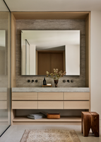 Meuble de salle de bain avec miroir et lavabo, design moderne, gain de place, en verre, imperméable