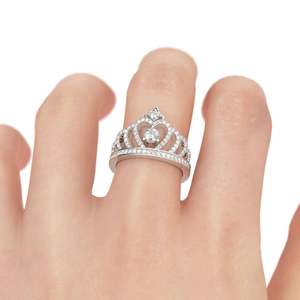 Jeulia Classic Crown Sterling Silver <b>Ring</b> with Zircon for Children's Wedding - Product Image 4