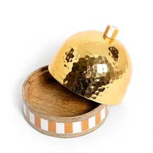 Mini boîte à bonbons en aluminium de luxe Couvercle en incrustation d'os en or poli martelé Idéal pour le stockage des gâteaux Logo personnalisé disponible - Product Image 2