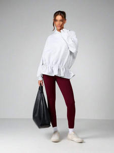 <b>Women</b> Oversized <b>Fleece</b> Hoodie Solid Color Drawstring Gathered Hem Loose Fit Drop Shoulder Hooded <b>Top</b> OEM ODM Wholesale - Product Image 6