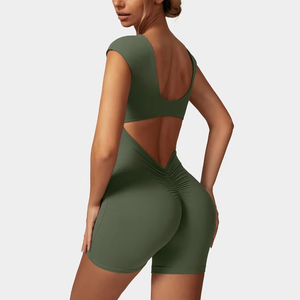 Vente en gros d'usine de vêtements de sport une pièce à manches longues pour le fitness vêtements d'entraînement body à la mode combinaison de yoga à demi-fermeture éclair - Product Image 1