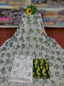 Ensemble somalien Fransawi Dirac inégalé en tissu de soie chiffon 100% - Séchage rapide et écologique avec motif pailleté pour vêtements de mariage - Product Image 6