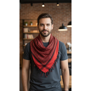 Écharpe Keffiyeh Rouge et Noire 90 x 90 cm en Coton et Polyester Doux, Tissée, Style Ethnique Floral, Accessoire de Mode avec Logo Personnalisé - Product Image 2