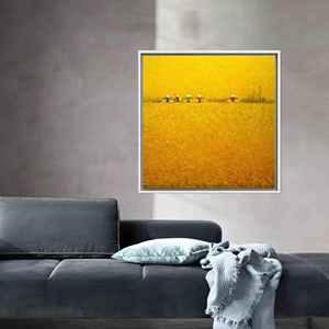 Printed Canvas: Modern Wall Hanging, Rice Paddy Field Art,White <b>Framed</b> - Product Image 1