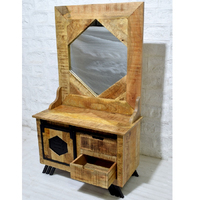 Coiffeuse contemporaine en bois de manguier et fer, avec miroir, deux tiroirs et une porte, écologique et durable, pour salon et chambre, avec rangement