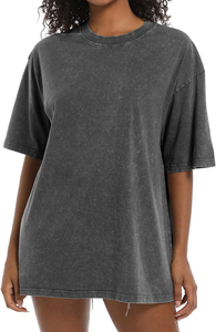 Nouveauté T-shirt en jersey 100% coton 220 GSM pour femme, à manches courtes, coupe oversize, col rond, épaules tombantes, délavé à l'acide, motif diamants perforés - Product Image 3