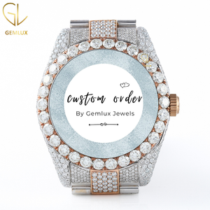 Desgaste de lujo Dos tonos Fecha automática Totalmente helado D VVS Moissanite Diamante Esfera árabe Movimiento automático Reloj de diamantes - Product Image 4
