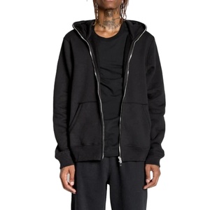 Men's Oversized <b>Black</b> Zip-Up Hoodie Solid Color Cotton Fleece Waterproof Breathable Casual Hooded Sweatshirt Regular Fit Autumn - Product Image 1
