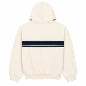 Sweat-shirt à capuche blanc cassé pour homme, style sportif, manches raglan, motif rayé, poche kangourou, personnalisable avec logo (OEM/ODM) - Product Image 2