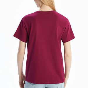 Camisa informal de algodón 100% de alta calidad para mujer, Camiseta holgada transpirable de manga corta, camiseta de talla grande con patrón sólido, logotipo personalizado de 300gsm - Product Image 6