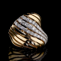 Hochglanzpolierter 14K Massivgold Rhodium-Plattierter Damenring mit Breitem Band und Brillantschliff Laborgezüchteten Diamanten |   IGI-Zertifiziert für Tägliche Anlässe