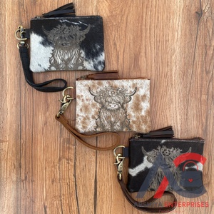 Portefeuille long en cuir de vachette personnalisé vente en gros de lases gravure pochette à pampilles en cuir véritable pour femmes - Product Image 1