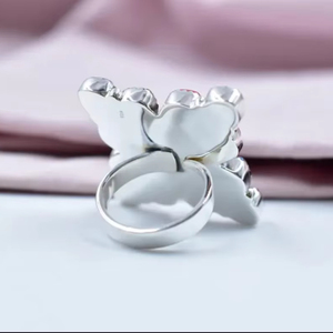 Hermoso anillo de racimo de estilo bohemio hecho a mano Rosa Dalia turquesa plata esterlina para mujer para boda o regalo - Product Image 5