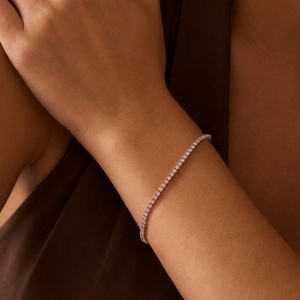 Bracelet tennis rond en pierre précieuse rose, chaîne en or jaune plaqué 14 carats, sertissage griffe, bijoux de fiançailles tendance - Product Image 5