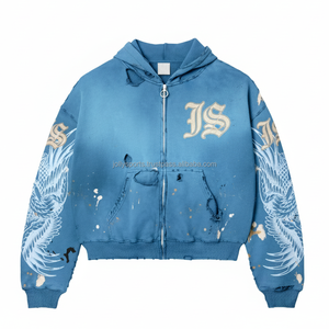 Sudadera con capucha de lana gruesa de lujo con cremallera 420 GSM algodón suave ropa de invierno Pesada Estilo desgastado logotipo personalizado puff estampado sudaderas básicas - Product Image 3