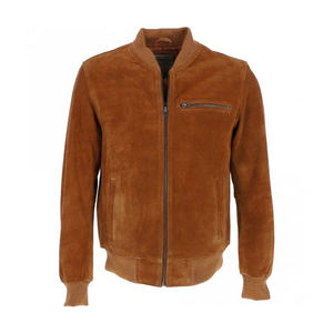 Veste en cuir suédé marron personnalisable de haute qualité pour hommes col montant avec fermeture à glissière Style de mode décontracté - Product Image 1