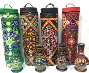 Tuyaux et sacs en laiton de type droit mini égyptien Farida Khayamia pour narguilé et chicha, peints à la main, 65 cm, finition laquée unique - Product Image 3