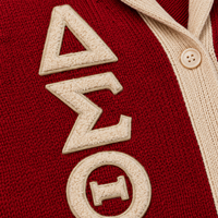 Cardigan universitaire en coton 100% personnalisé pour sororité, avec col châle, broderies, patchs et manches rayées, vente en gros, OEM