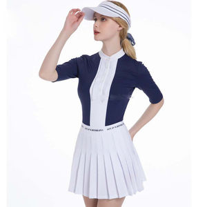 Demi manches col boutonné chemises Golf haut femmes jupe plissée taille haute Golf vêtements ensemble à vendre - Product Image 5