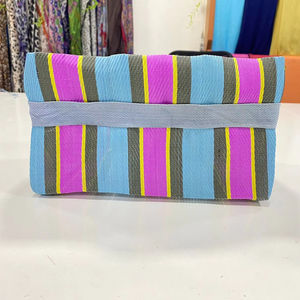 Women's Eco-Friendly Multicolor Stripes Woven Nylon Shopping Bag Zipper Hand <b>Pouch</b> Case Geometric Fashionable Cosmetic Bag - Product Image 1