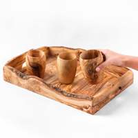 Plateau de petit-déjeuner en bois artisanal, écologique, durable, avec poignée, finition polie, qualité commerciale, dimensions 13,8/15,7 pouces