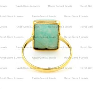 Anillo de aniversario de bodas de plata de ley fina hecho a mano estilo bohemio chapado en oro de 18 quilates 12x16mm amazonita natural fiestas suaves - Product Image 5