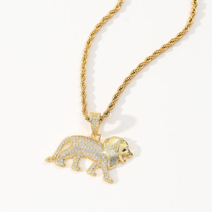 Collar con Colgante de León Chapado en Oro de 18k, Estilo Hiphop, con Diamantes de Imitación 5A CZ, Logotipo Personalizado, para Hombre - Product Image 4