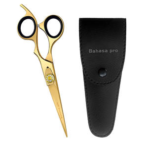 Ciseaux dorés pour salon de coiffure en titane 5.5 pouces Ciseaux à cheveux en acier inoxydable à lame tranchante avec étui en cuir PU - Product Image 5