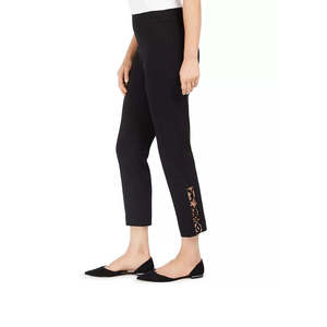 Collezione JM: Pantaloni Casual da Donna a Vita Alta con Controllo Pancia, Stampa Leopardata e Orlo a Scala, Neri, Taglia S, per la Stagione Primaverile - Product Image 3