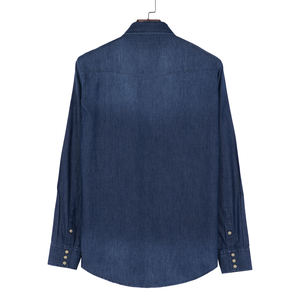 2025 camisas vaqueras de manga larga elásticas ligeras delgadas con bolsillos dobles de algodón 100% de estilo informal para hombre en Tops de vaquero azul - Product Image 3