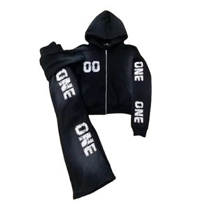 Vente en gros Ensemble sweat à capuche vintage en coton pour hommes avec logo brodé à l'acid wash Position avant survêtement - Product Image 6