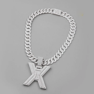 Pendentif lettre X serti de diamants Moissanite VVS, en argent sterling 925, style hip-hop, pour usage quotidien - Product Image 3