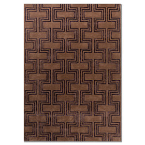 พรมขนสัตว์และใยวิสโคสทอมือลายเรขาคณิตสีเบจและสีน้ำตาลขนาดใหญ่สำหรับห้องโถงทางเดินในบ้าน พรมรูปสี่เหลี่ยมผืนผ้า รุ่น TNQ-375 - Product Image 1