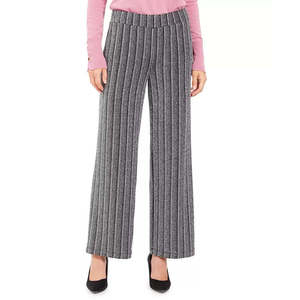 Pantalon taille haute noir à jambe large avec texture métallique anti-boulochage pour femme, collection JM, taille XX-Large, idéal pour l'automne - Product Image 1